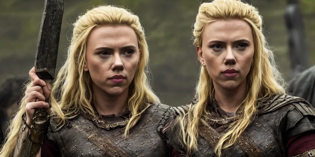 Image similar to Scarlett Johansson playing a shield maiden in the TV series Vikings