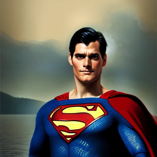 Image similar to superman portrait, dramatic light, lake background, 2 0 0 mm focal length, painted by stanley lau, painted by greg rutkowski, painted by stanley artgerm, digital art, trending on artstation