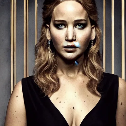 Prompt: Promo picture of Jennifer Lawrence as Don Corleone Godfather remake (2029)