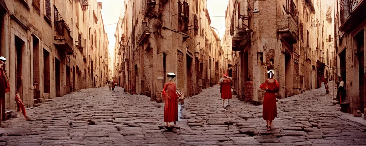 Image similar to featuring spaghetti in ancient roman streets and, sigma 8 0 mm, cinematic lighting, photography, wes anderson, kodachrome