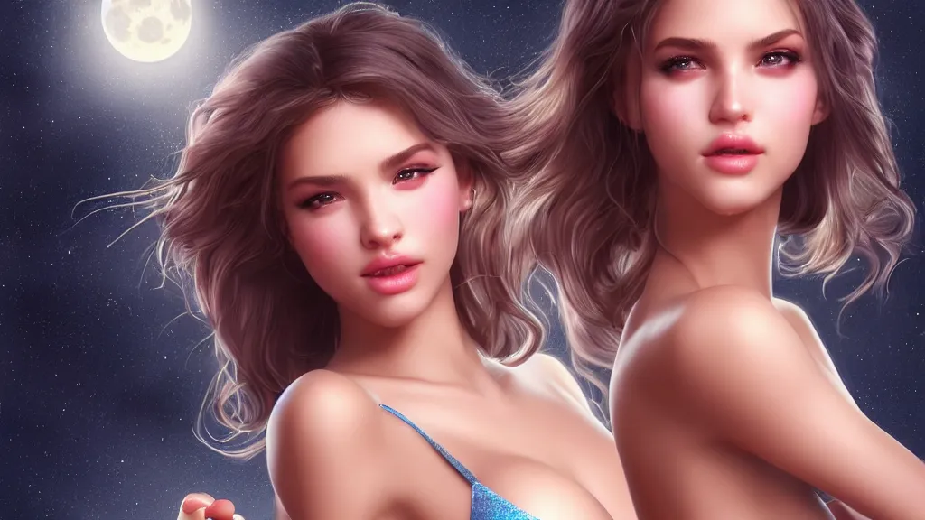 Image similar to a cute fantasy girl bowling, photo, ultra detail, small nose, photoreal, professionally retouched, soft moonlight lighting, shiny plastic bikini, realistic, smooth face, goddess, luscious lips, perfect eyes, wide angle, sharp focus on eyes, 8 k high definition, insanely detailed, intricate, elegant, art by artgerm and wlop