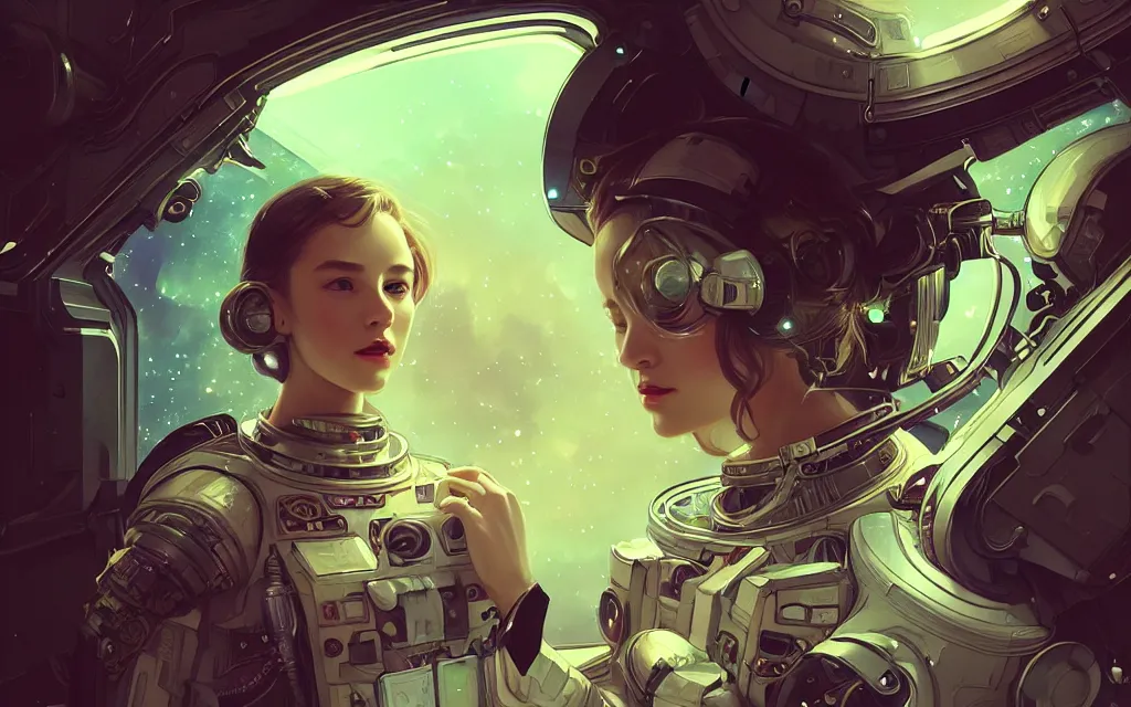 Image similar to portrait armored astronaut girl catched an alien inside spaceship, ssci-fi, neon light and fantasy, intricate and very very beautiful and elegant, highly detailed, digital painting, artstation, concept art, smooth and sharp focus, illustration, art by tian zi and WLOP and alphonse mucha