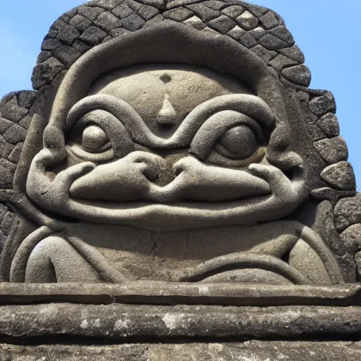 Image similar to bas - relief about pepe the frog on borobudur wall