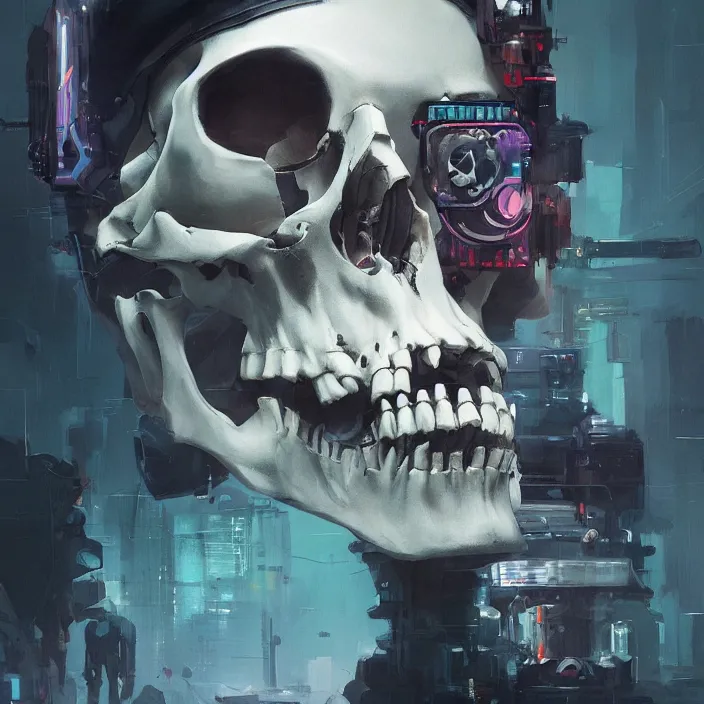 Prompt: a beautiful painting of a cyberpunk skull by sergey kolesov and pascal blanche and ruan jia and malika favre, in style of noir illustration. colorful comic, symmetry, sci fi, hyper detailed. octanev render. trending on artstation