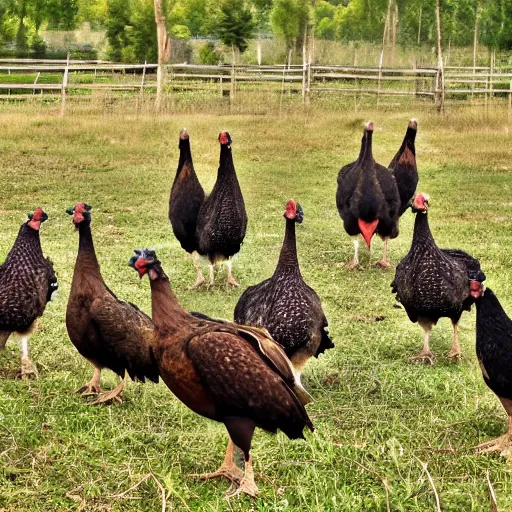 Image similar to group of wild turkeys in a field pecking at a well done steak