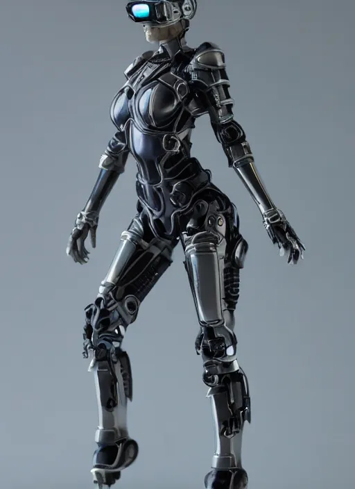 Prompt: 80mm resin detailed miniature of a beautiful lady, detailed high-tech armor, futuristic, cyber goggles, pods, Product Introduction Photos, 4K, Full body