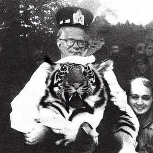 Image similar to an old photo of a general with a tiger's head