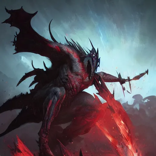 Prompt: aatrox on the battlefield by greg rutkowski