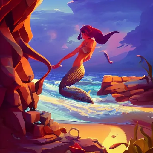 Image similar to painting mermaid treasure on sea of thieves game avatar hero smooth face median photoshop filter cutout vector, behance hd by jesper ejsing, by rhads, makoto shinkai and lois van baarle, ilya kuvshinov, rossdraws global illumination