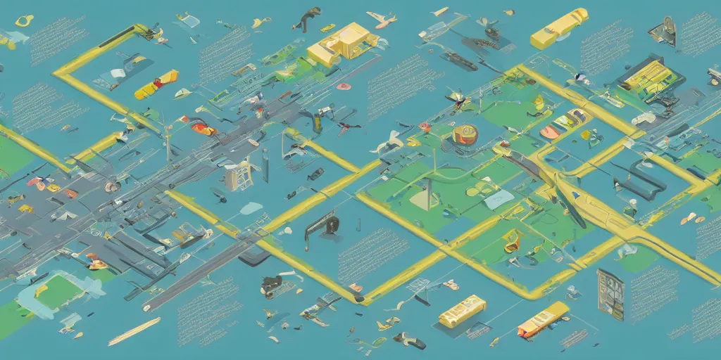 Prompt: getting ready for work map axonometric pastel infographic by Wes Anderson