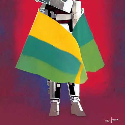 Image similar to the mandalorian wearing a pride flag cape by ilya kuvshinov katsuhiro otomo