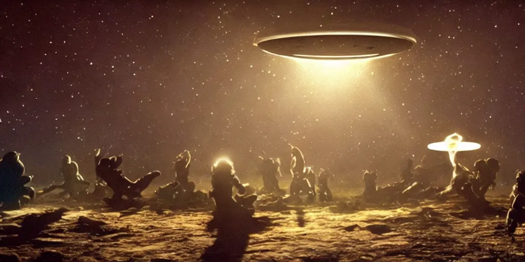 Image similar to a hidden camera shot of aliens having a party in a ufo, cinematic masterpiece, beautiful lighting