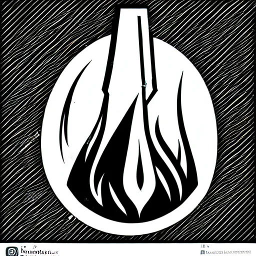 Image similar to mage pointy hat and fireball vector art, logo, minimalistic, black and white, clear edges, no watermarks