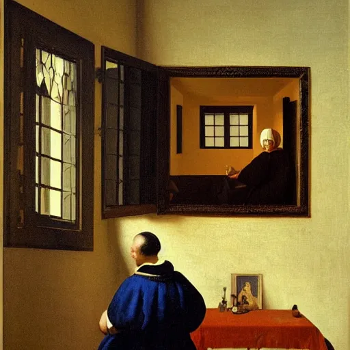 Prompt: Elon Musk, painting by Dutch painter Vermeer, window light