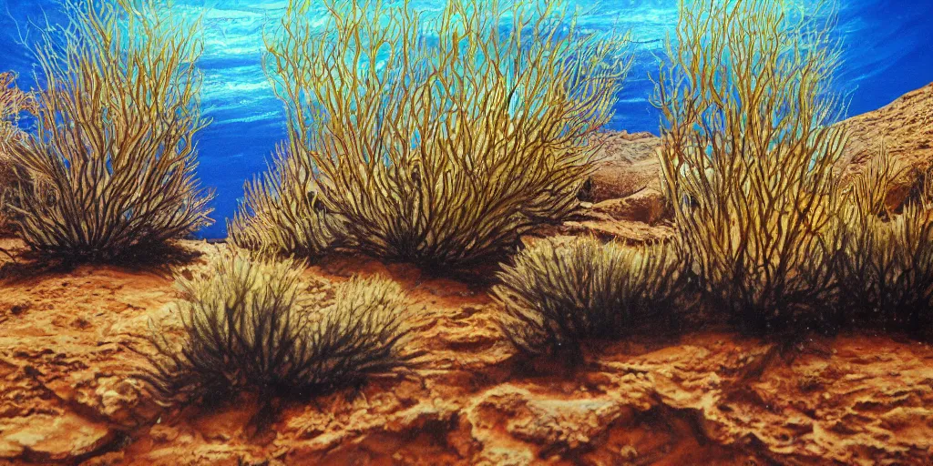 Image similar to a desert underwater super detailed acrylic painting