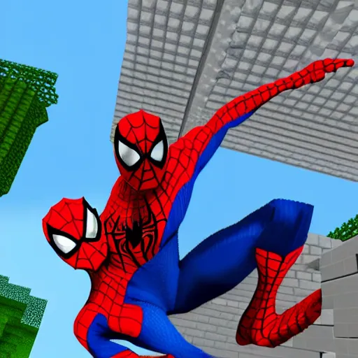 Prompt: spider-man in minecraft