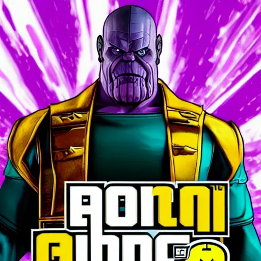 Prompt: Thanos in GTA V, cover art by Stephen Bliss, boxart, loading screen