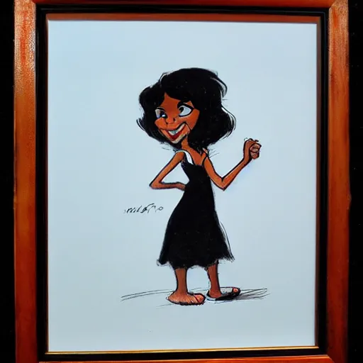 Image similar to milt kahl sketch of black hair cuban girl with dog nose