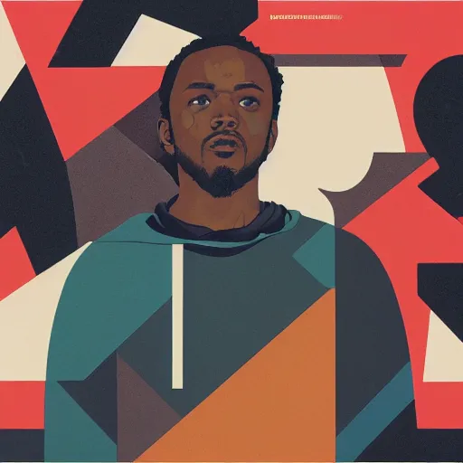 Prompt: Kendrick Lamar 2022 profile picture by Sachin Teng, asymmetrical, Organic Painting , Matte Painting, geometric shapes, hard edges, graffiti, street art:2 by Sachin Teng:4