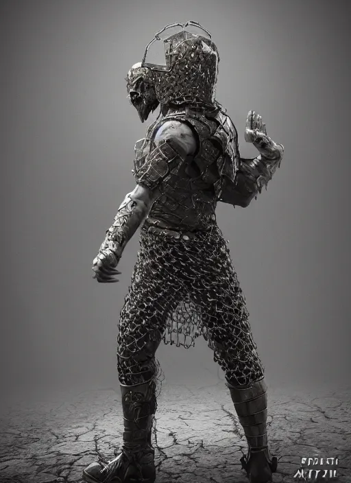 Image similar to а fantasy Proto-Slavic mythology, zombie in chain mail armor inspired blizzard games, full body, detailed and realistic, 4k, trending on artstation, octane render