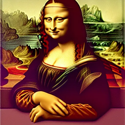 Image similar to mona lisa typing a text message on her iphone by leonardo davinci