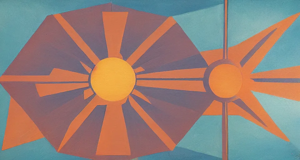 Image similar to solar sail in the shape of a hexagon blocking the sun, art deco painting