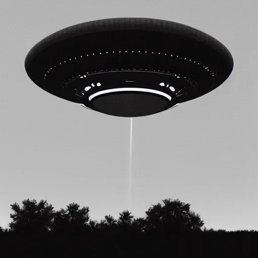 Image similar to leaked top secret footage of an ufo, black and white shot with an old camera, intricate details, eerie, highly detailed, photorealistic, octane render, 8 k, unreal engine.