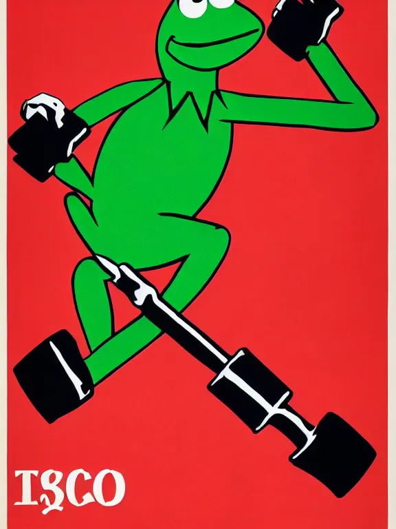 Prompt: USSR propaganda poster of kermit the frog holding a hammer, constructivism style, red black and white