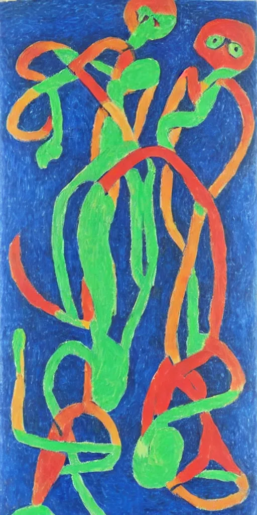 Prompt: A detailed expressionist painting of two intertwined cats, in the style of Matisse and