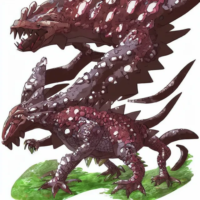 Image similar to A pokemon gorgonopsid, creature design, stylized anime art style, white background, official art