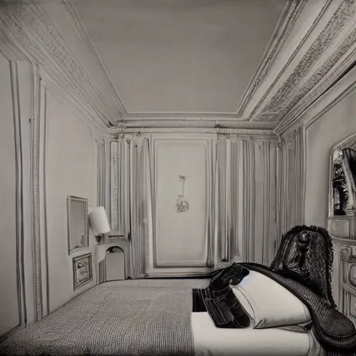 Prompt: wide angle photograph of a cozy bedroom designed by hr giger