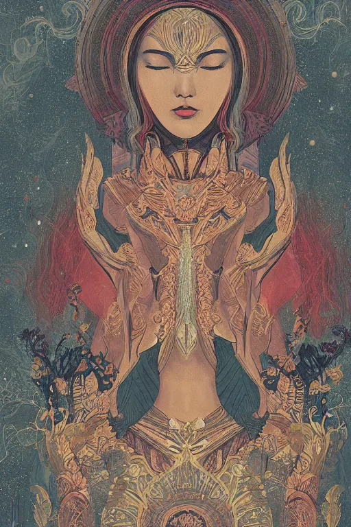 Image similar to intricate, amazing, retro vintage and romanticism, painting by natelle quek, soft color palette, cinematic, highly detailed, space sci - fi of ancient religion