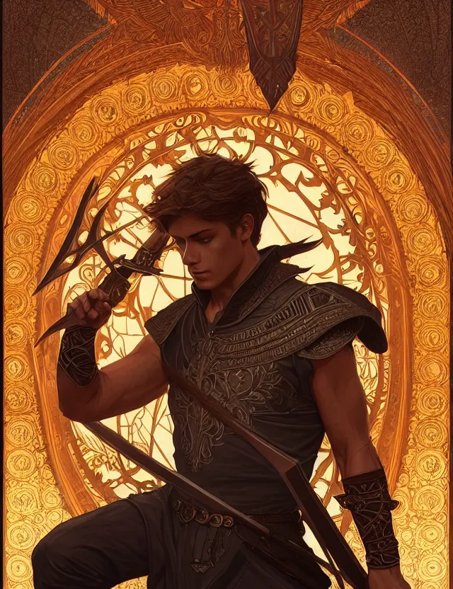 Image similar to symmetry!! intense fanart of a winchester as a mage warrior as acotar protagonist, magic background, intricate, elegant, highly detailed, my rendition, digital painting, artstation, concept art, smooth, sharp focus, illustration, art by artgerm and greg rutkowski and alphonse mucha