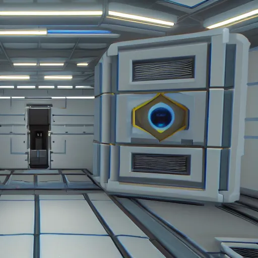 Image similar to a screenshot from a test chamber from the video game, portal, source engine