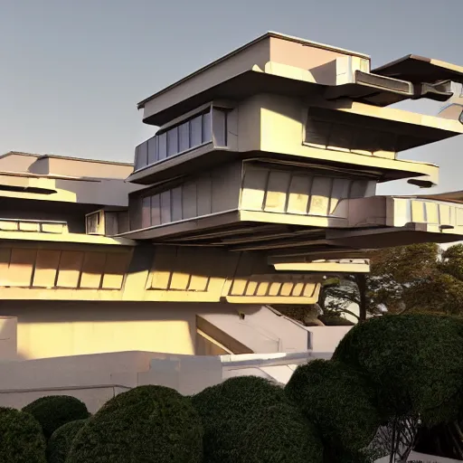 Prompt: extremely detailed non-Euclidean stunning sophisticated beautiful house of 12 levels designed by syd mead, stunning volumetric light, sunset, multi-colored concrete and glass and translucent material,futuristic,cantilevered, stunning skied, 8k