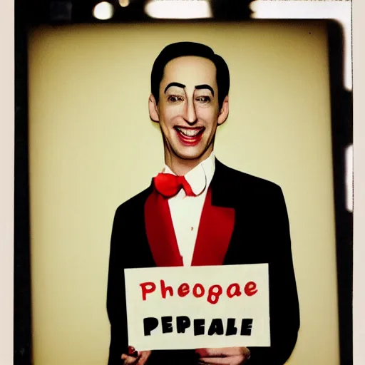 Prompt: pee wee herman mugshot