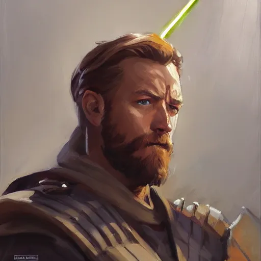 Image similar to greg manchess portrait painting of armored obi wan kenobi as overwatch character, medium shot, asymmetrical, profile picture, organic painting, sunny day, matte painting, bold shapes, hard edges, street art, trending on artstation, by huang guangjian and gil elvgren and sachin teng