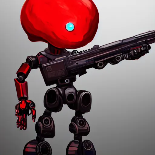 Prompt: a concept art of a robot with red hair holding a gun, highly detailed, digital painting, artstation, concept art, smooth, sharp focus, illustration