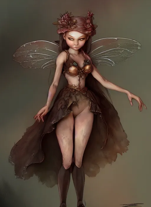 Prompt: high quality presentation photo of a detailed fairy doll, digital painting, artstation, illustration, concept art by hyung tae and frank frazetta, digital paint, matte paint, washed colors, dark, gloomy, foggy