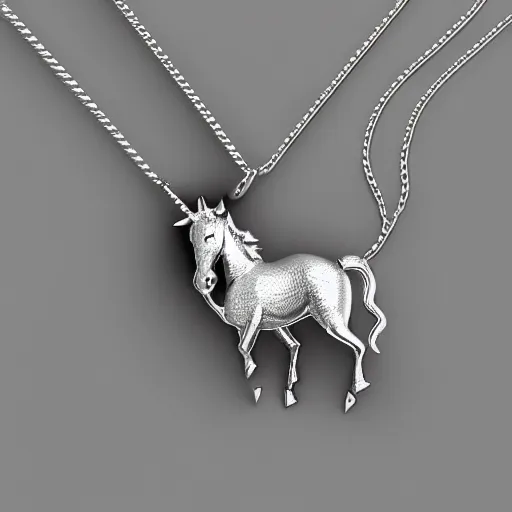 Prompt: a cute silver unicorn necklace pendant, 3 d rendering, elegant, noble, stylish