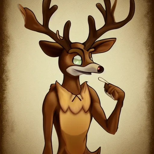 Image similar to an anthropomorphic deer, fursuit!!!!! by don bluth, by kawacy, trending on artstation, full body