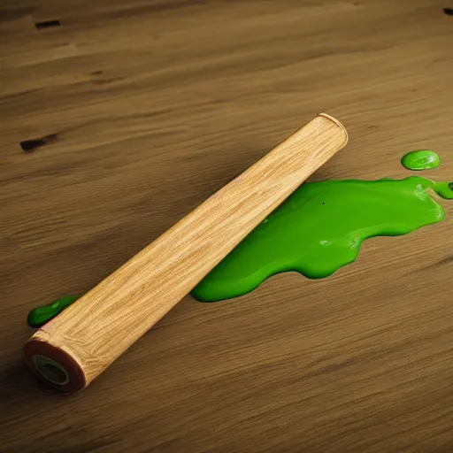 Image similar to short wooden cane with green slime on it, octane render