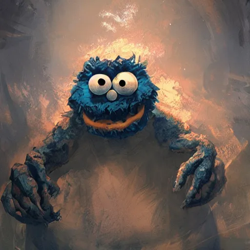 Image similar to a eldritch god as cookie monster, lovecraftian, evil, craig mullins