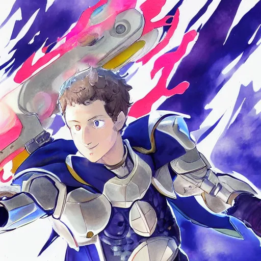 Prompt: concept art of mark zuckerberg as a fire emblem character, colour splash, detailed full body watercolour illustration by Yusuke Kozaki and Hidari, trending on artstation