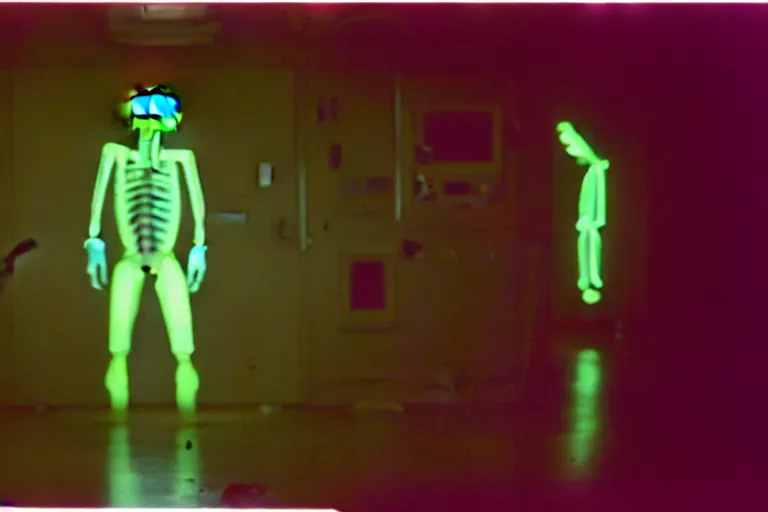 Image similar to a scary filmic wide shot color ground level angle movie still 35mm film photograph of the full body of a dangerous shape shifting alien creature, with multiple mutated snarling drooling human faces with a grotesque variety of human and animal limbs protruding from its lower torso inside of a 1970s science lab, neon lights, dirty, ektachrome photograph, volumetric lighting, f8 aperture, cinematic Eastman 5384 film