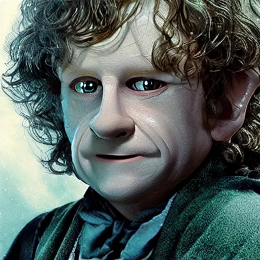 Prompt: Bilbo Baggins from the movies corrupted by the ring of power, realistic, photo, hyperdetailed