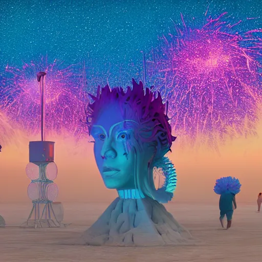 Image similar to highly detailed art of burning man festival full of cornflowers by Beeple