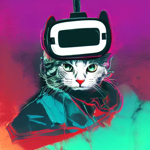 Image similar to illustration of cyberpunk cat in vr helmet, by andy warhol and by zac retz