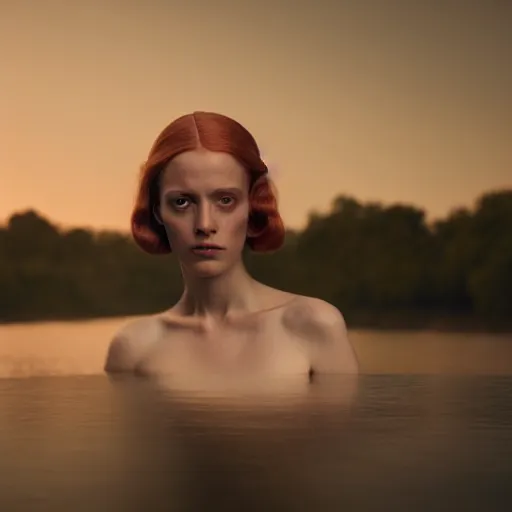 Image similar to photographic portrait of a stunningly beautiful english renaissance female in soft dreamy light at sunset, beside the river, soft focus, contemporary fashion shoot, in a denis villeneuve and tim burton movie, by edward robert hughes, annie leibovitz and steve mccurry, david lazar, jimmy nelsson, extremely detailed, breathtaking, hyperrealistic, perfect face, octane render