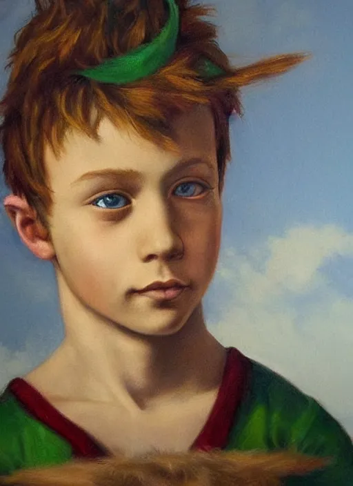 Image similar to lifelike oil painting portrait of peter pan by davinci